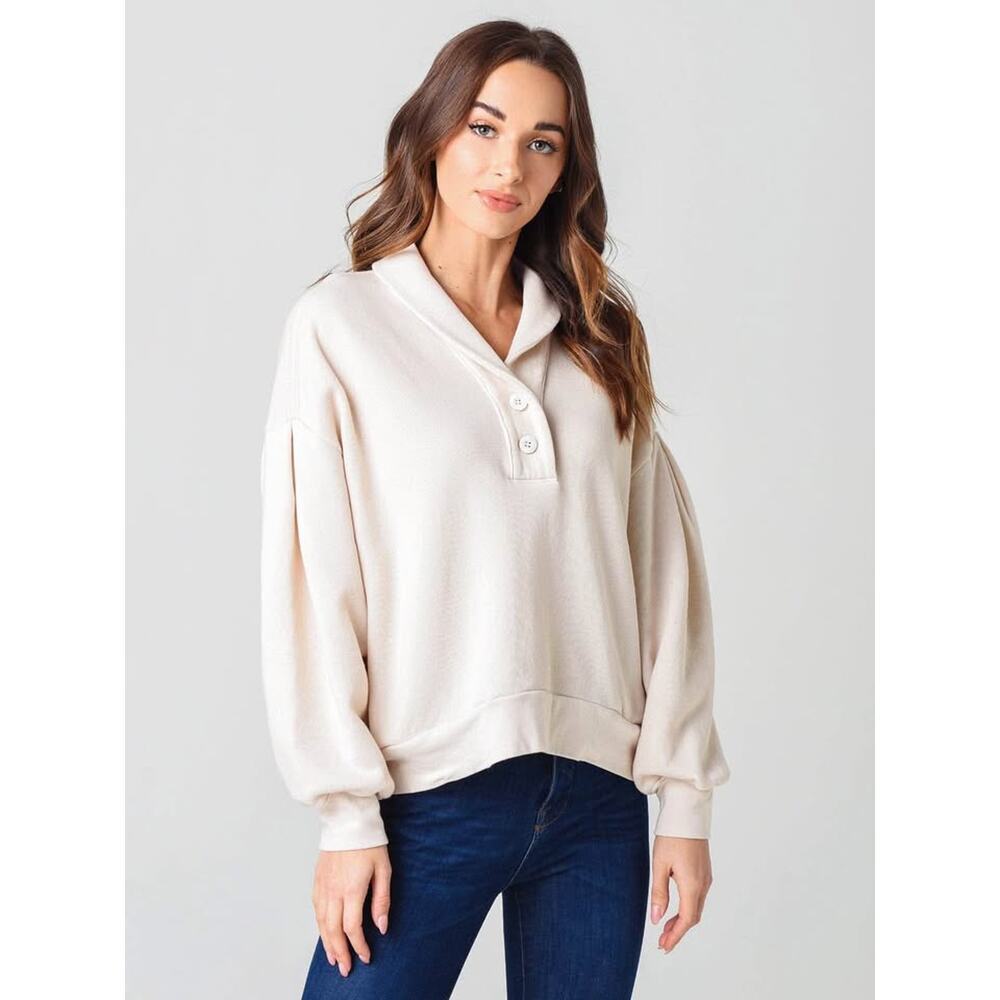 XIRENA Women’s Neutral Kass Buttoned Laidback Sweatshirt Sz‎ L